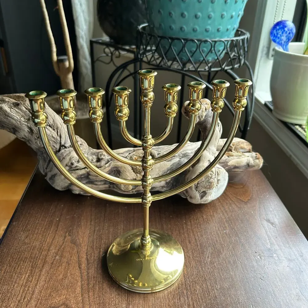 Jewish Chanukiah 9 Branch Menorah Brass Hanukkah Candle Holder - Picture 6 of 9
